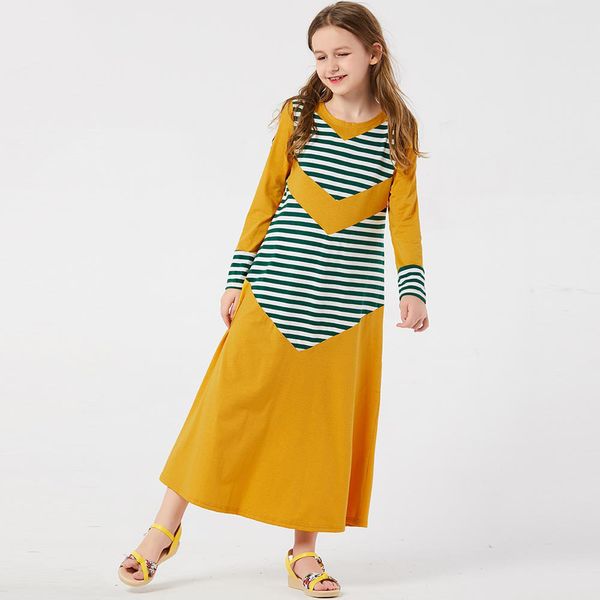 muslim girls dress striped lace-up moroccan hijab dresses children kids islamic clothing a-line vestido kaftan abaya elbise 2021, Red